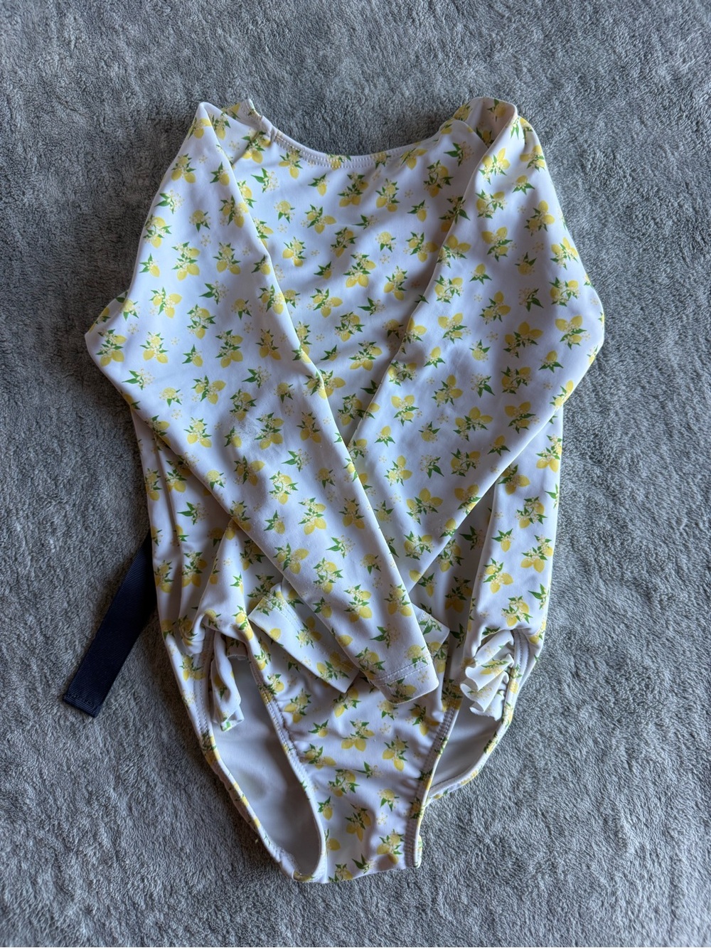 Girls White Lemon-Print Long Sleeve One-Piece Swimsuit